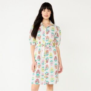 Draper James Multicolor Floral Eyelet Mini Shirt Dress